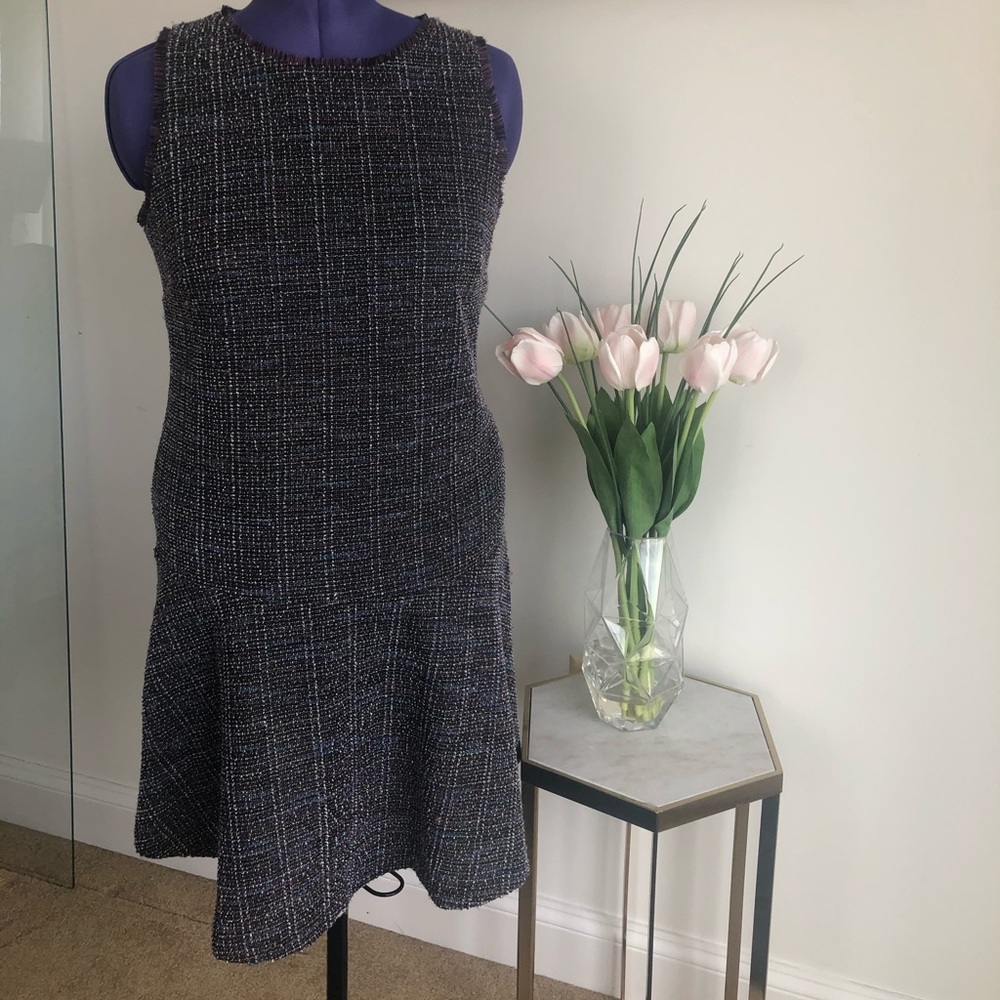 Loft- S/L Purple and Black dress w/flounce skirt